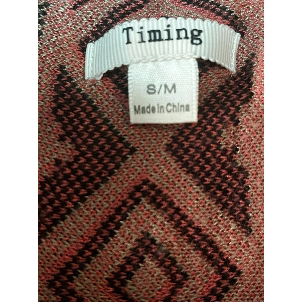 Timing Women's Wrap Shawl S/M Aztec Design Sleeveless Open Coral Tan Black Drape